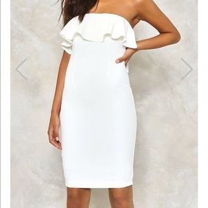 Nasty Gal-White ruffle strapless midi dress